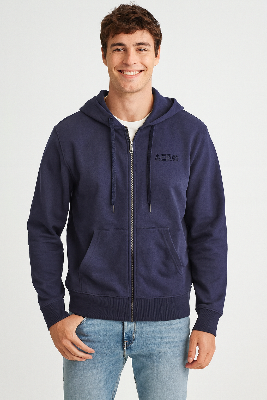 Buzo Para Hombre Aero Guys Full Zip Hoodies Cadet Navy 5619