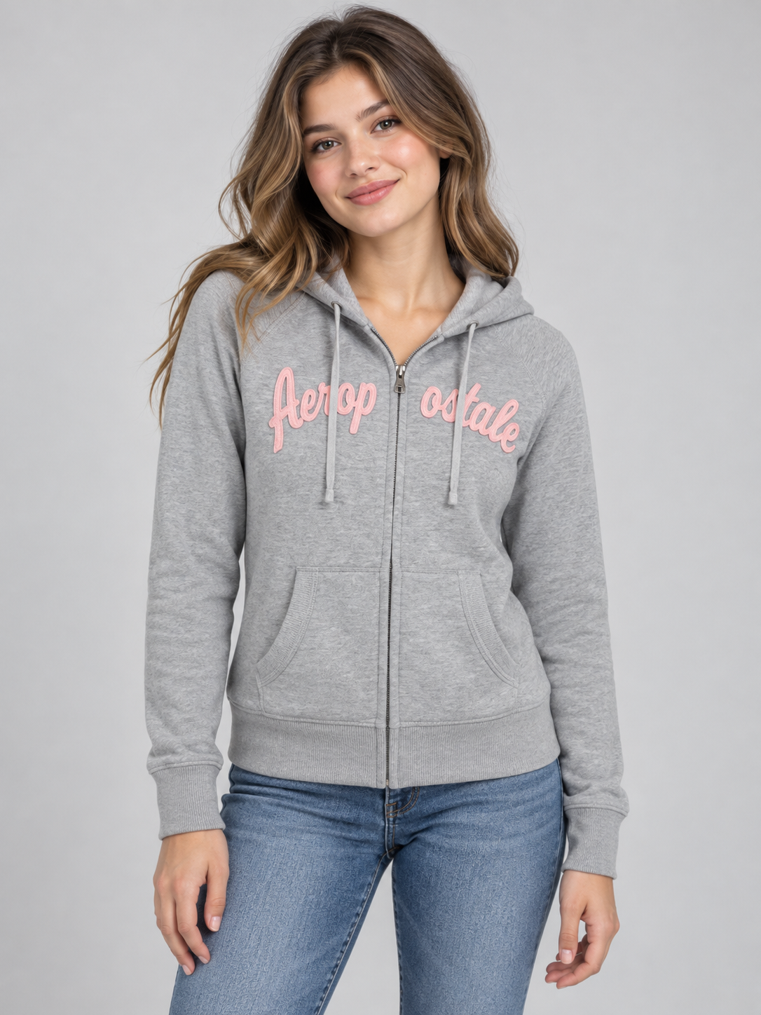 Buzo Para Mujer Aero Girs  Fleece Zip Front Light Heather Grey 3861