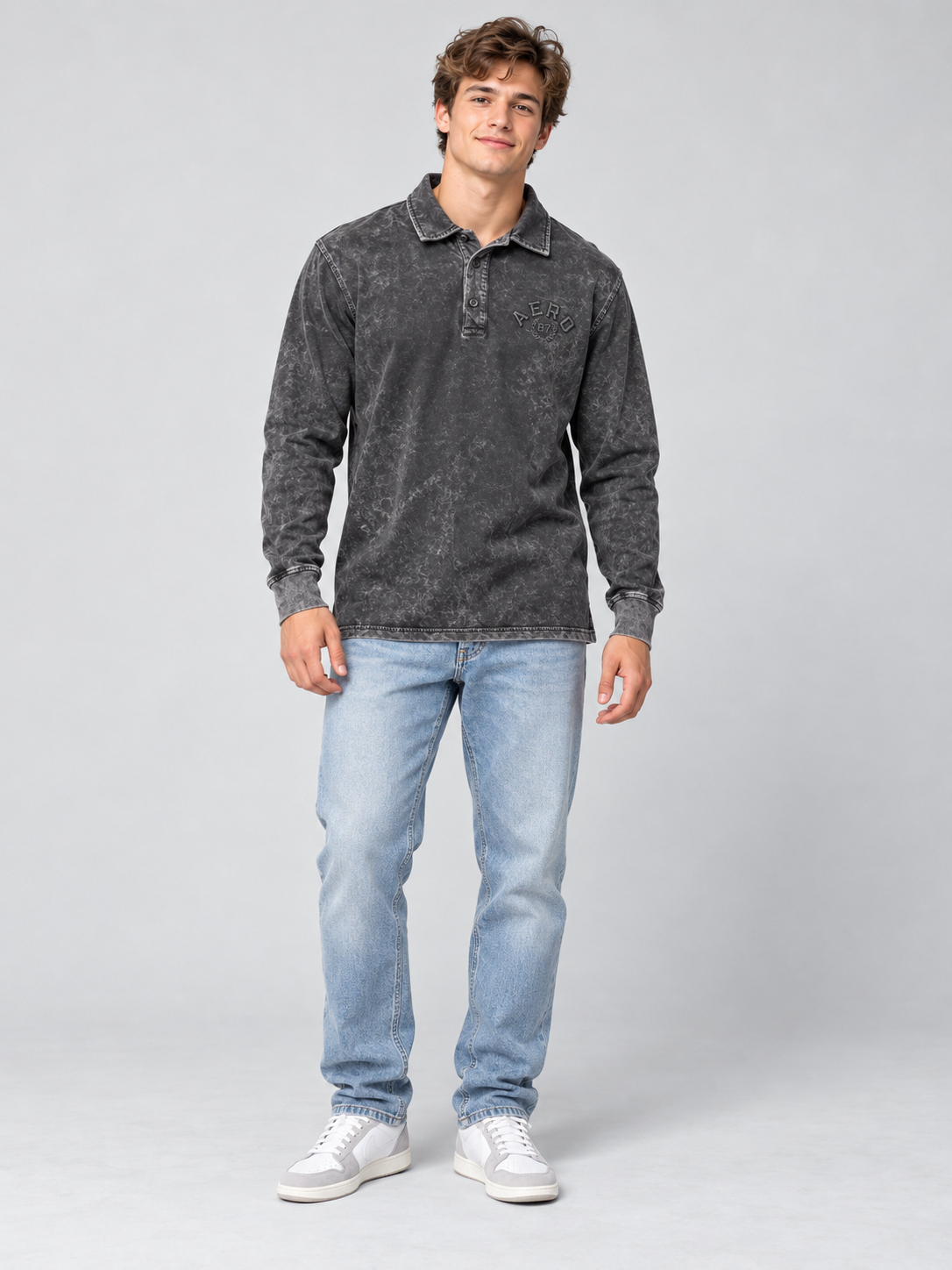 Buzo Para Hombre Aero Ls Tees Charcoal Heather Grey 2187