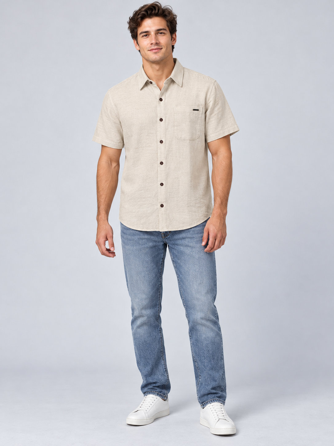 Camisa Para Hombre Aero Guys SS Woven Shirts Egret 2264