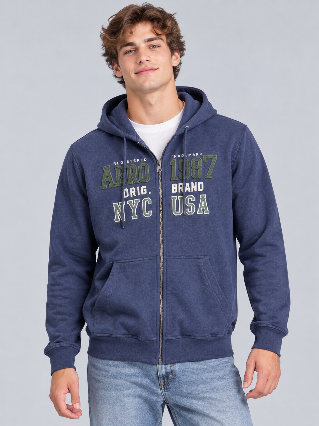 Buzo Para Hombre Aero Guys Full Zip Hoodies Cadet Navy 6095
