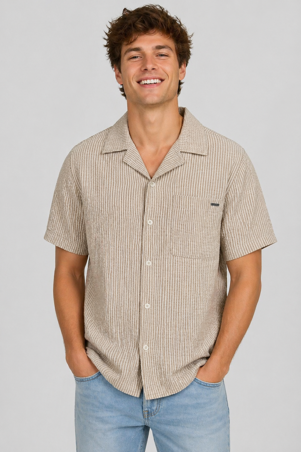Camisa Para Hombre Aero Guys SS Woven Shirts Egret 2191