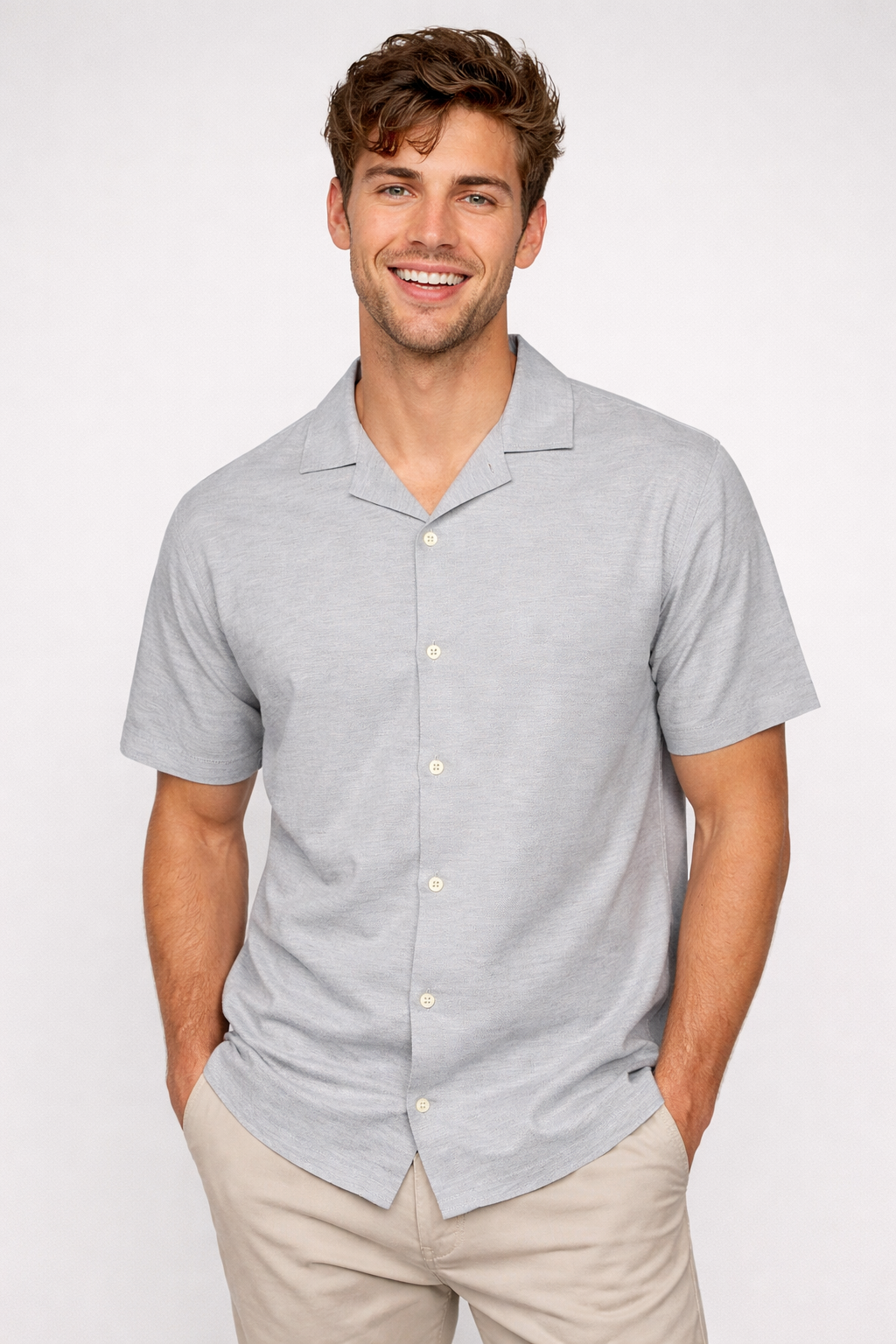 Camisa Para Hombre Aero Guys SS Woven Shirts Light Heather Grey Relaxed 2222