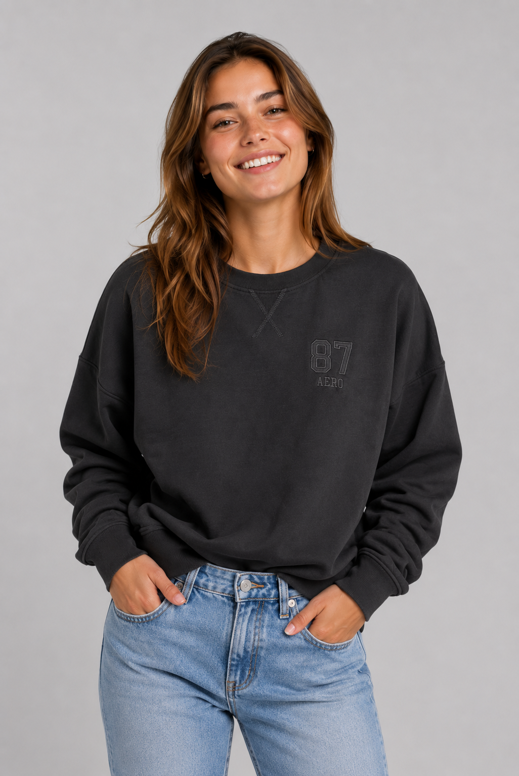 Buzo Para Mujer Aero Girls Fleece Crew Dark Black 2383