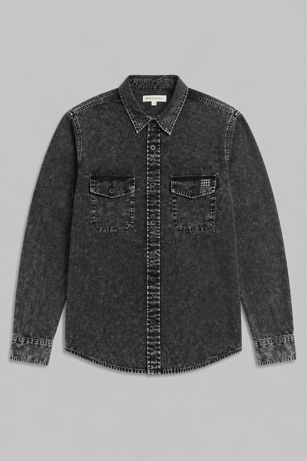 Camisa Para Hombre Aero Guys LS Woven Shirts Dark Black 2195
