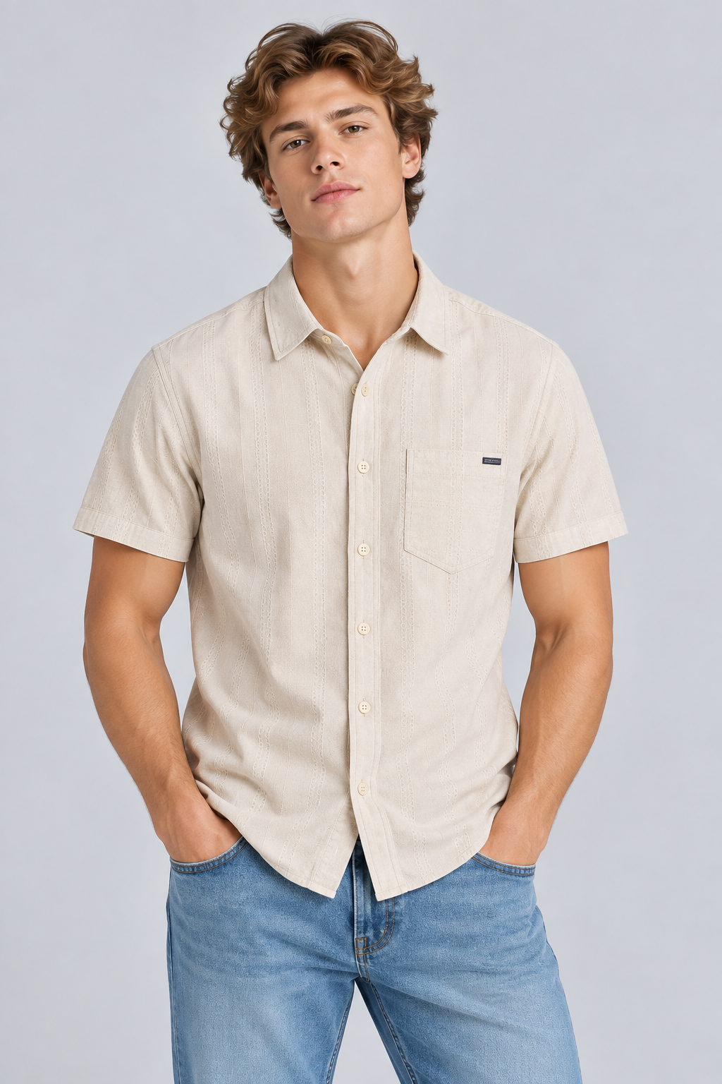 Camisa Para Hombre Aero Guys SS Woven Shirts Egret 9859