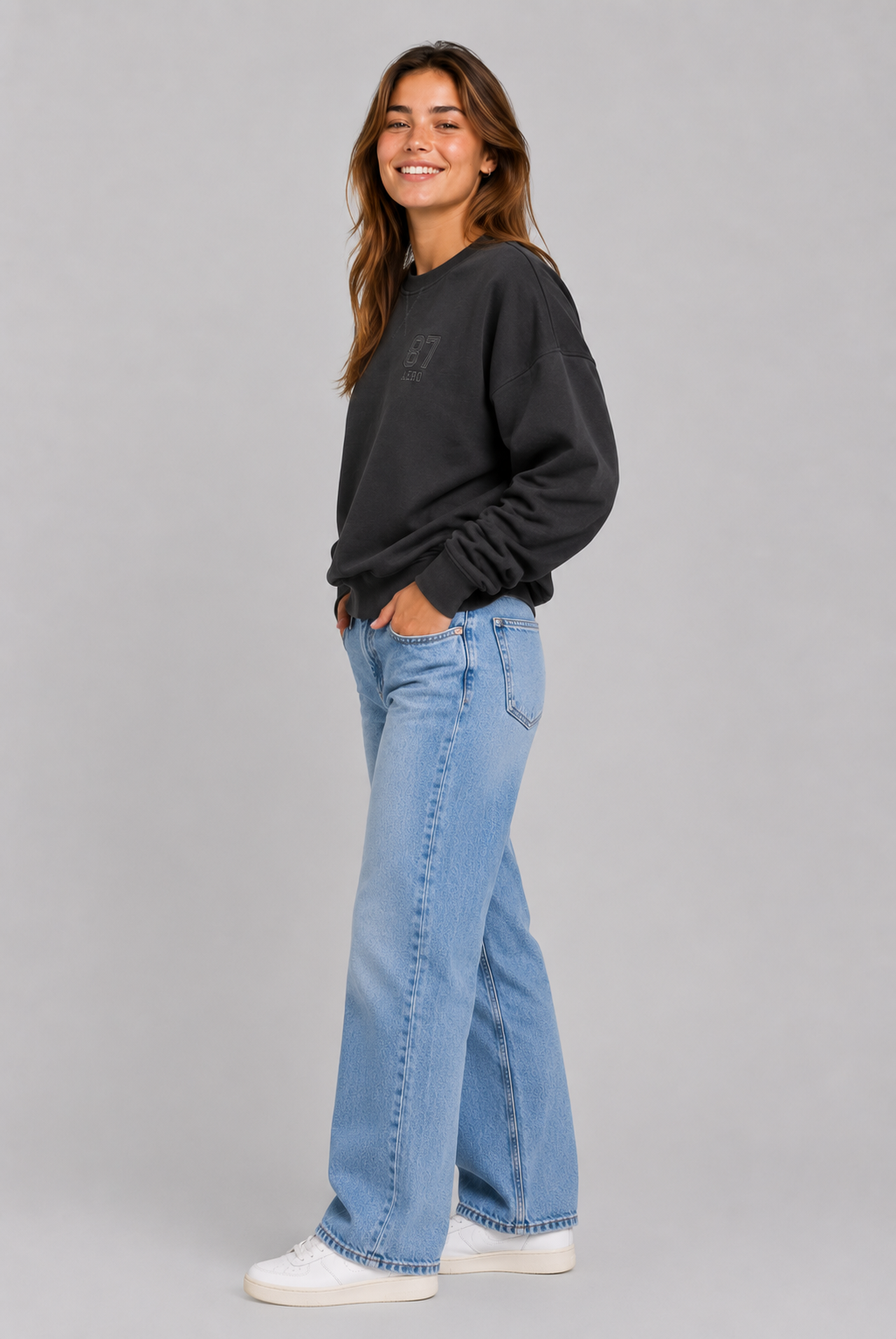 Buzo Para Mujer Aero Girls Fleece Crew Dark Black 2383