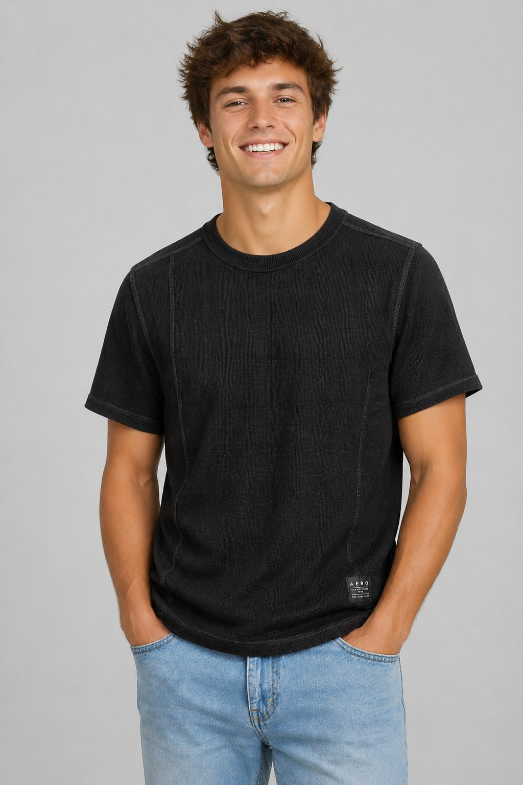 Camiseta Para Hombre Aero BC SS Knits Dark Black 2247