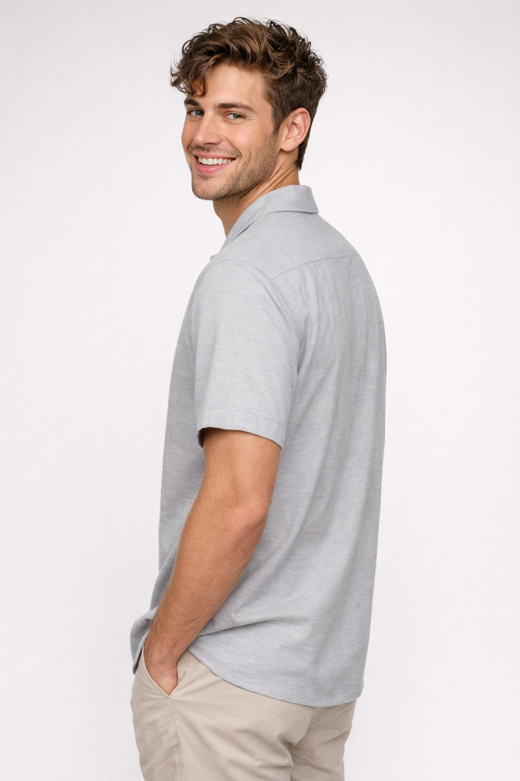 Camisa Para Hombre Aero Guys SS Woven Shirts Light Heather Grey Relaxed 2222