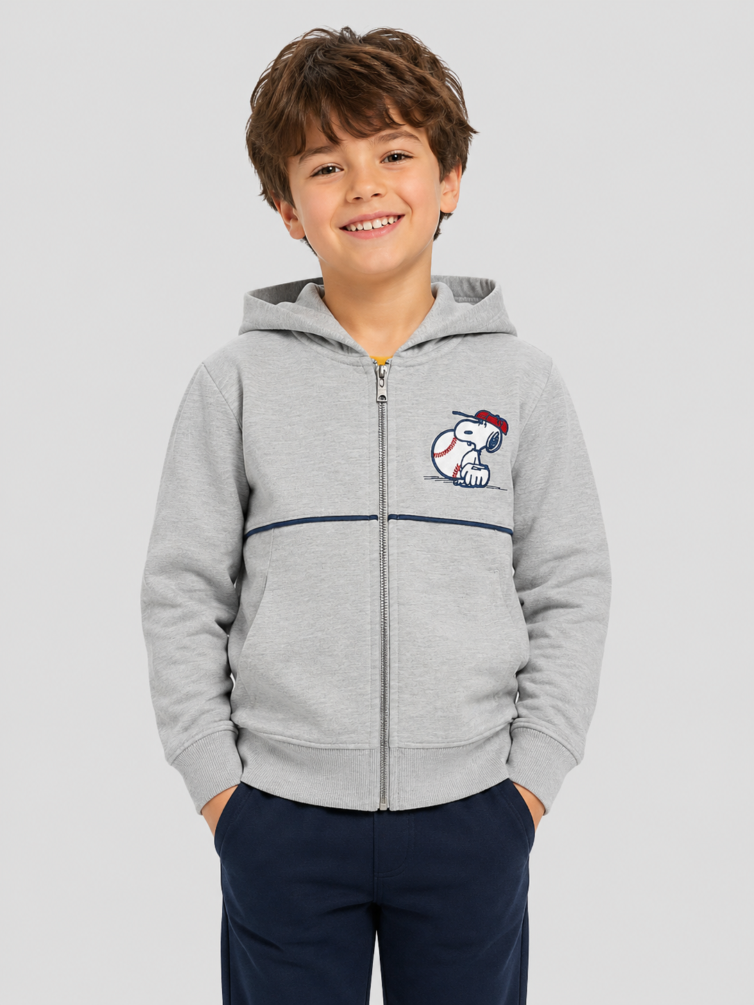 Buzo de manga larga Kids Aero B Zip Front Light Heather Grey PEANUTS304