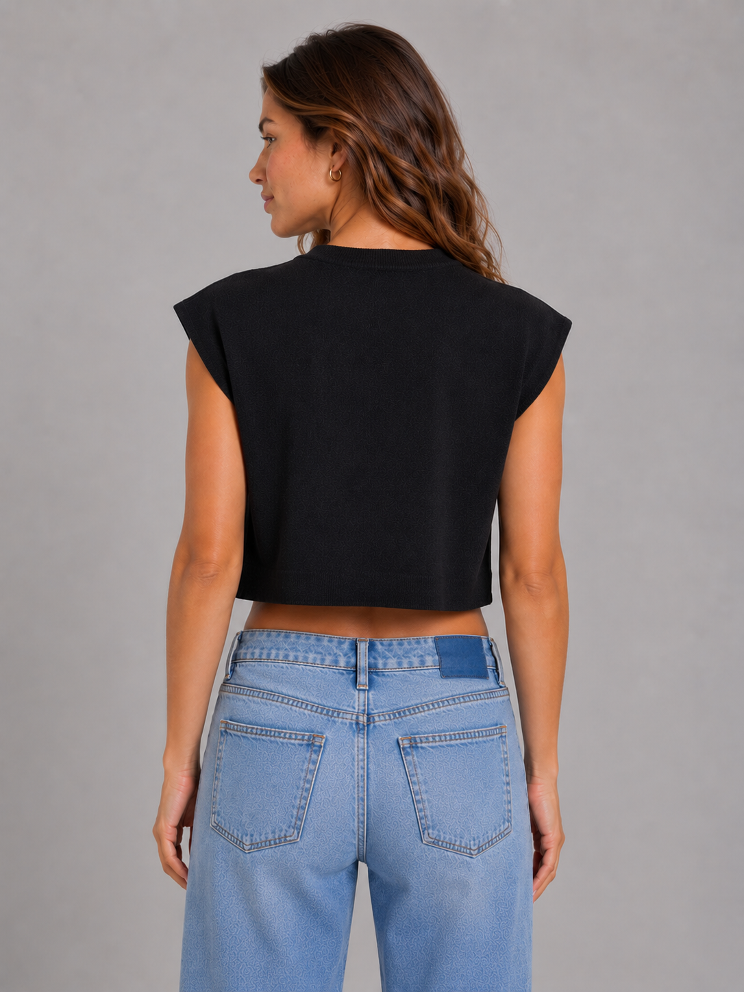 Top Para Mujer Aero Fashion Bare Pater Dark Black Crop Top 3774