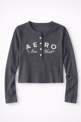 Top Para Mujer Aero Girls LS Henley Charcoal Heather Grey 1130