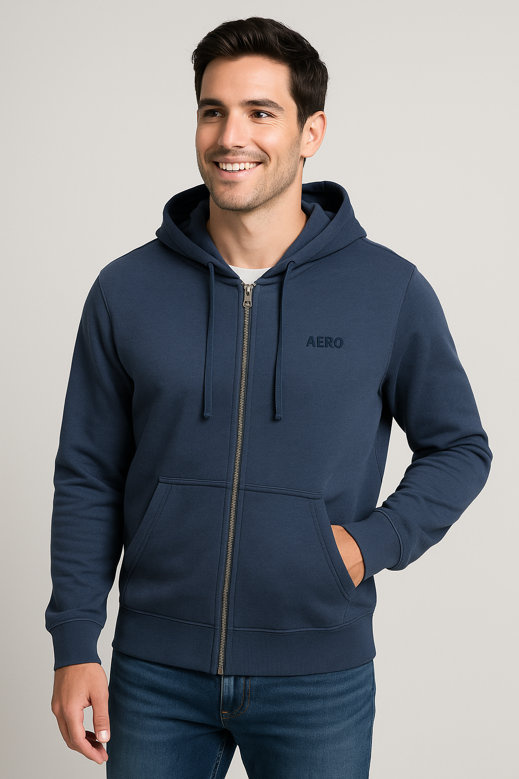 Buzo Para Hombre Aero Guys Full Zip Hoodies Cadet Navy 5018