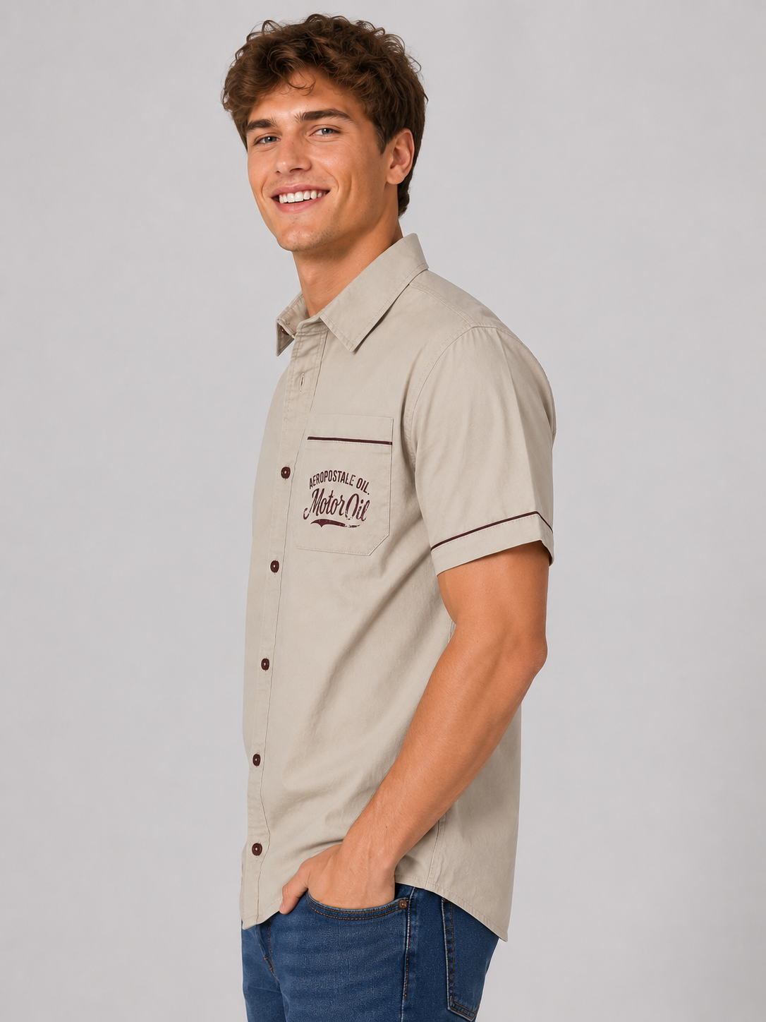 Camisa Para Hombre Aero Guys SS Woven SHirts Egret Relaxed 2220
