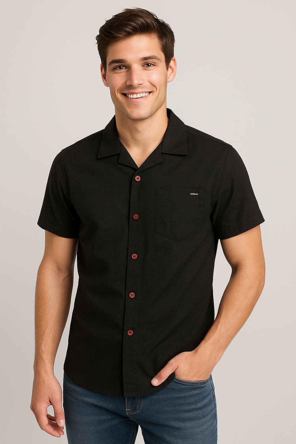 Camisa Para Hombre Aero Guys SS Woven Shirts Dark Black 8780