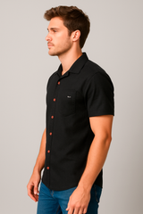 Camisa Para Hombre Aero Guys SS Woven Shirts Dark Black 8780