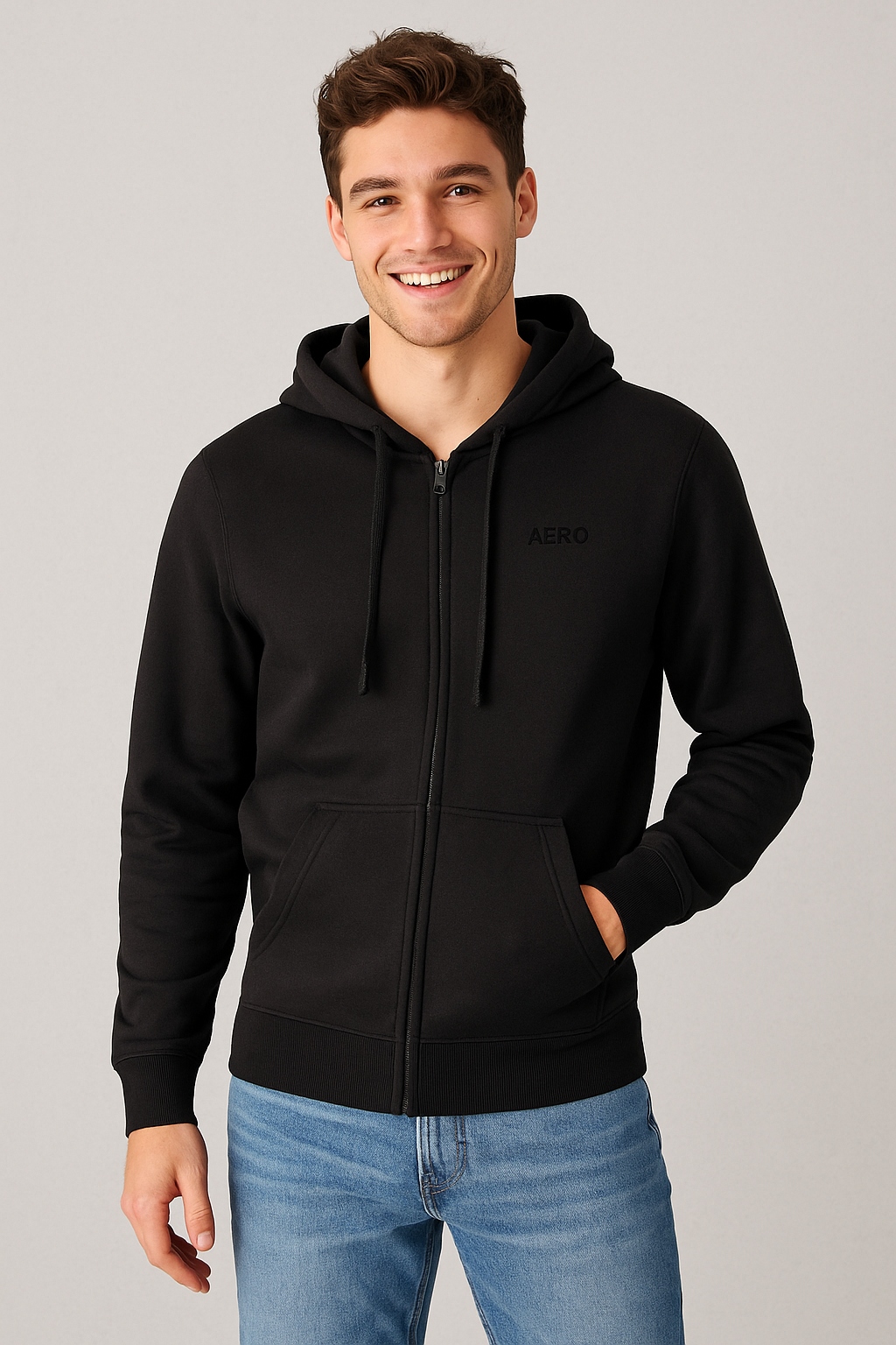 Buzo Para Hombre Aero Guys Full Zip Hoodies Dark Black 5018