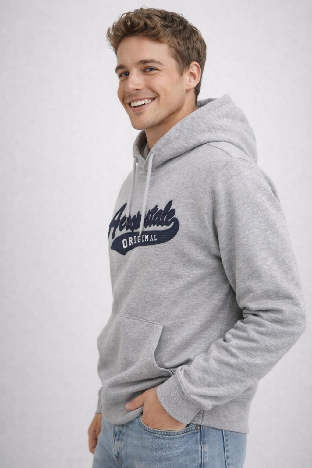 Buzo Para Hombre Aero Guys Popover Hodies Light Heather Grey 6006