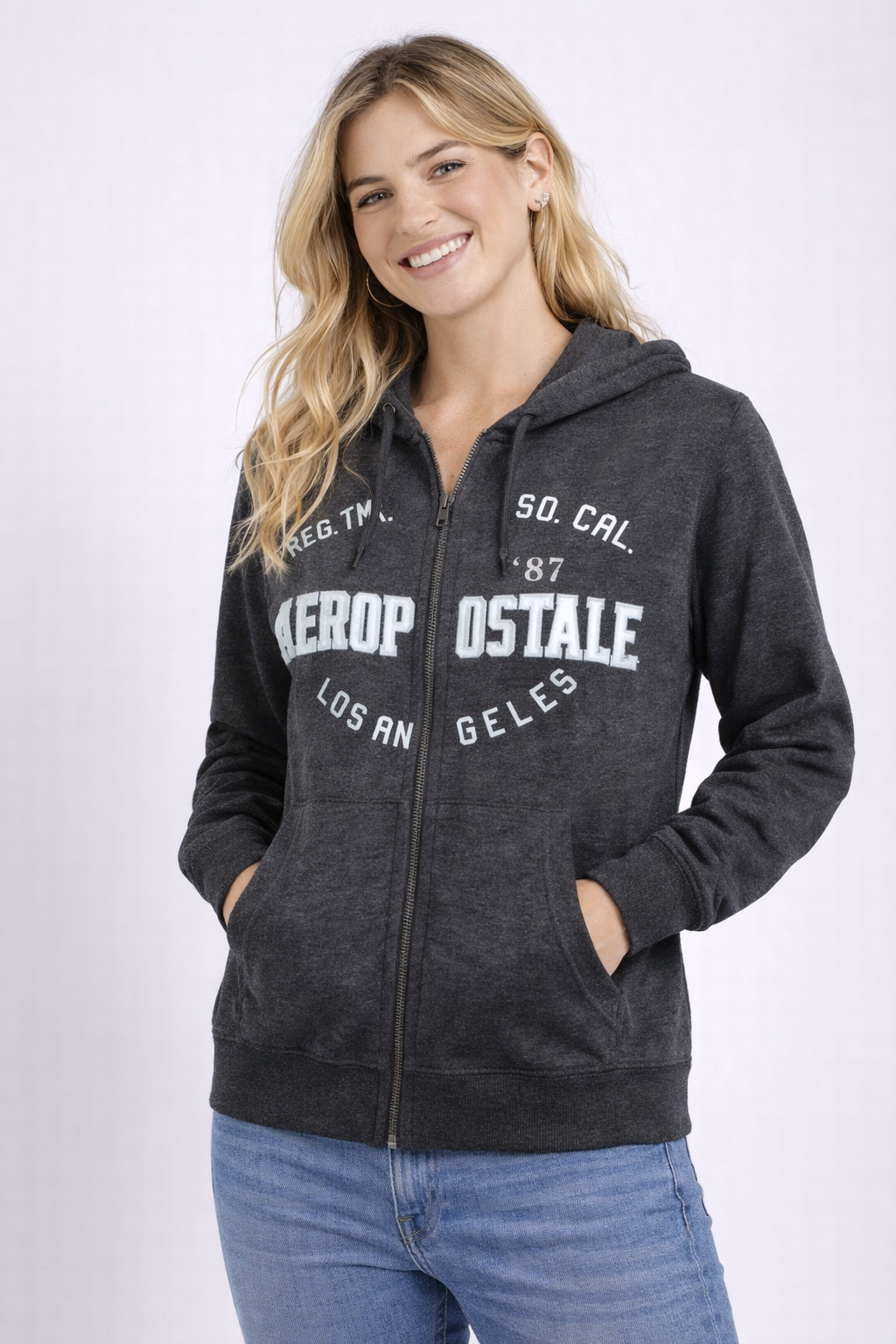 Buzo Para Mujer Aero Girls Fleece Zip Front Charcoal Heather Grey 3865
