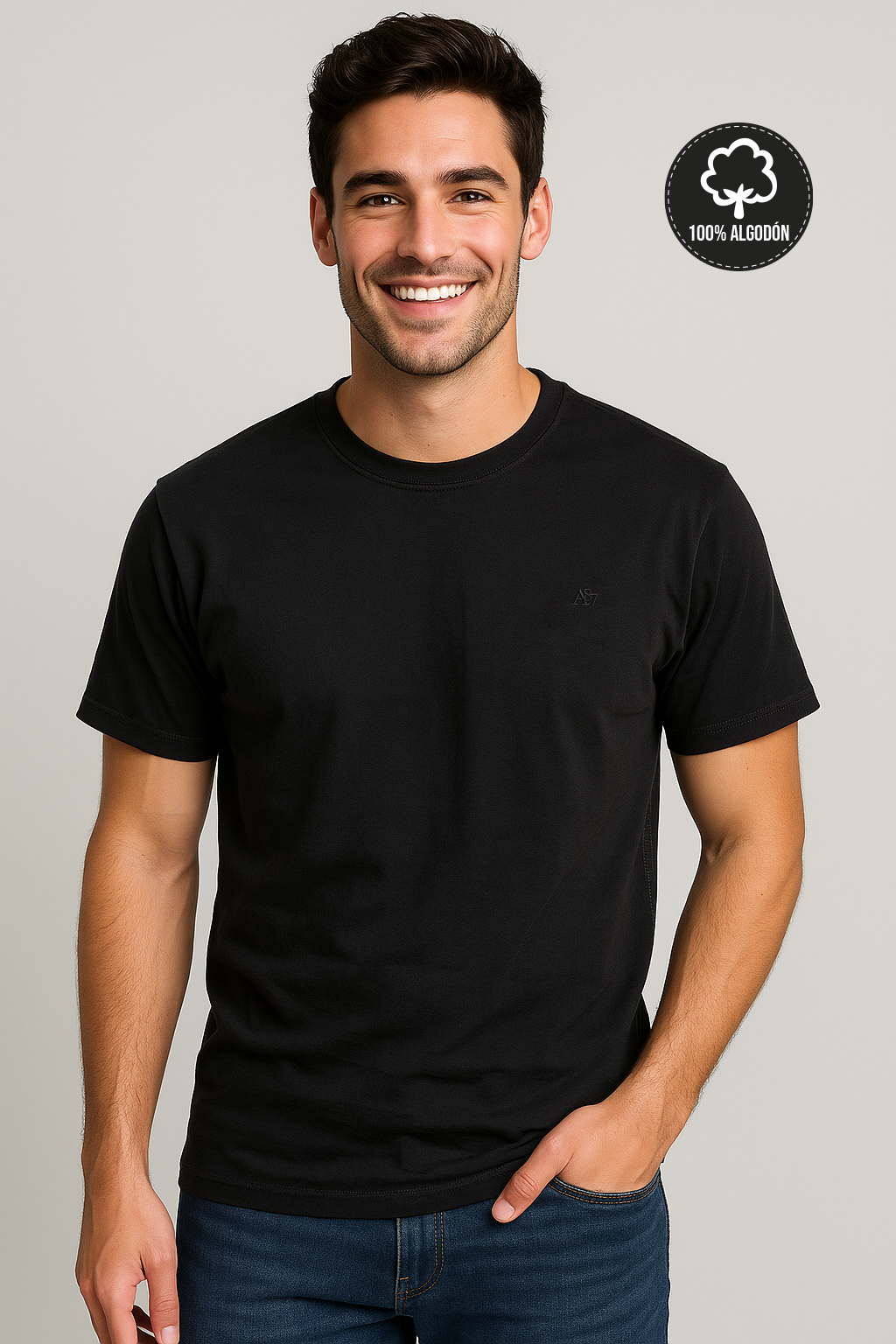 Camiseta Para Hombre Aero BC SS Knits Dark Black 9922 / 100% ALGODÓN