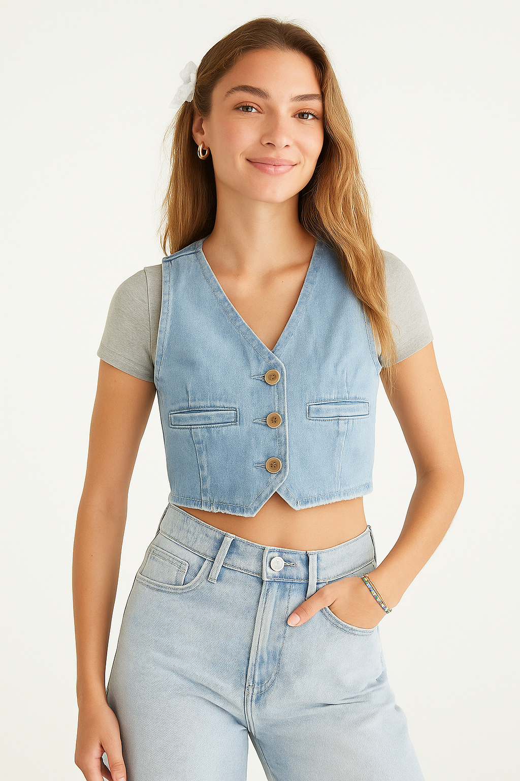 Top Para Mujer Aero Girls Vests Light Wash 9993