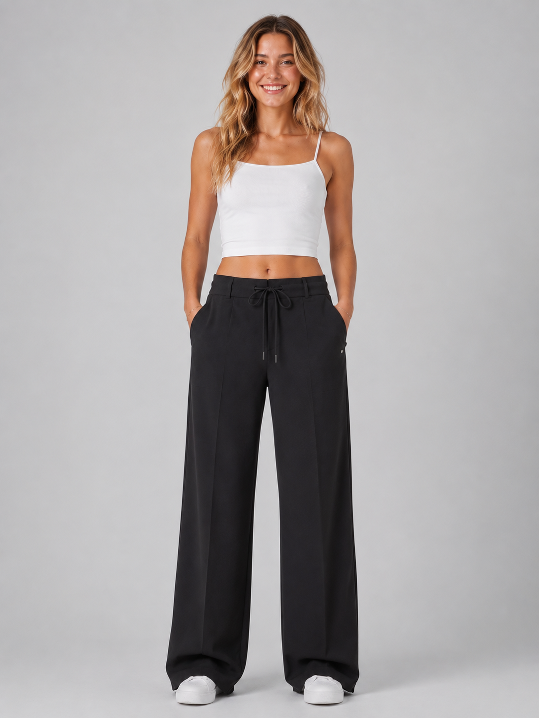 Pantalon para Mujer Aero Girls Fashion WVN Pants Dark Black Wide Leg 2410