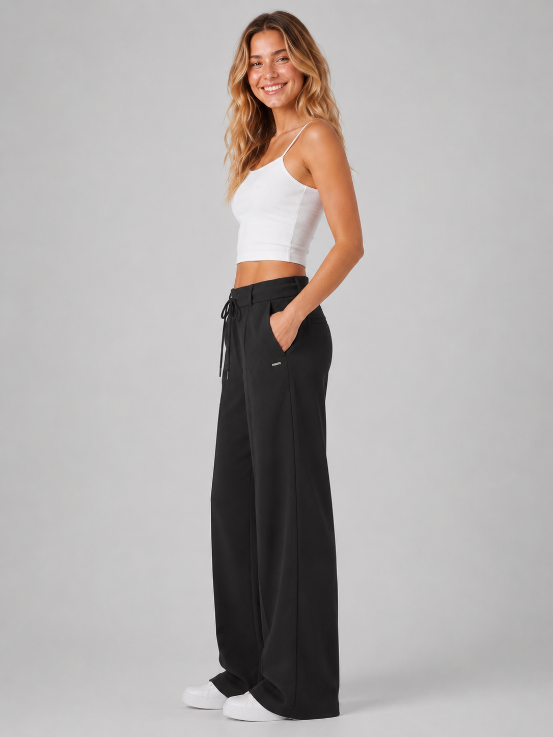 Pantalon para Mujer Aero Girls Fashion WVN Pants Dark Black Wide Leg 2410