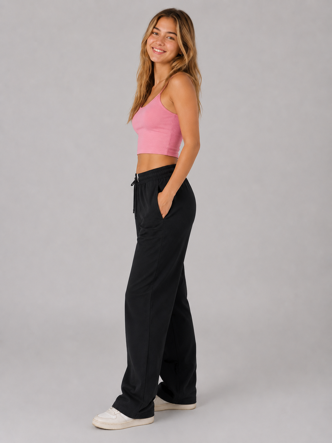 Pantalon para Mujer Aero Girls Fashion WVN Pants Dark Black Wide Leg 2401