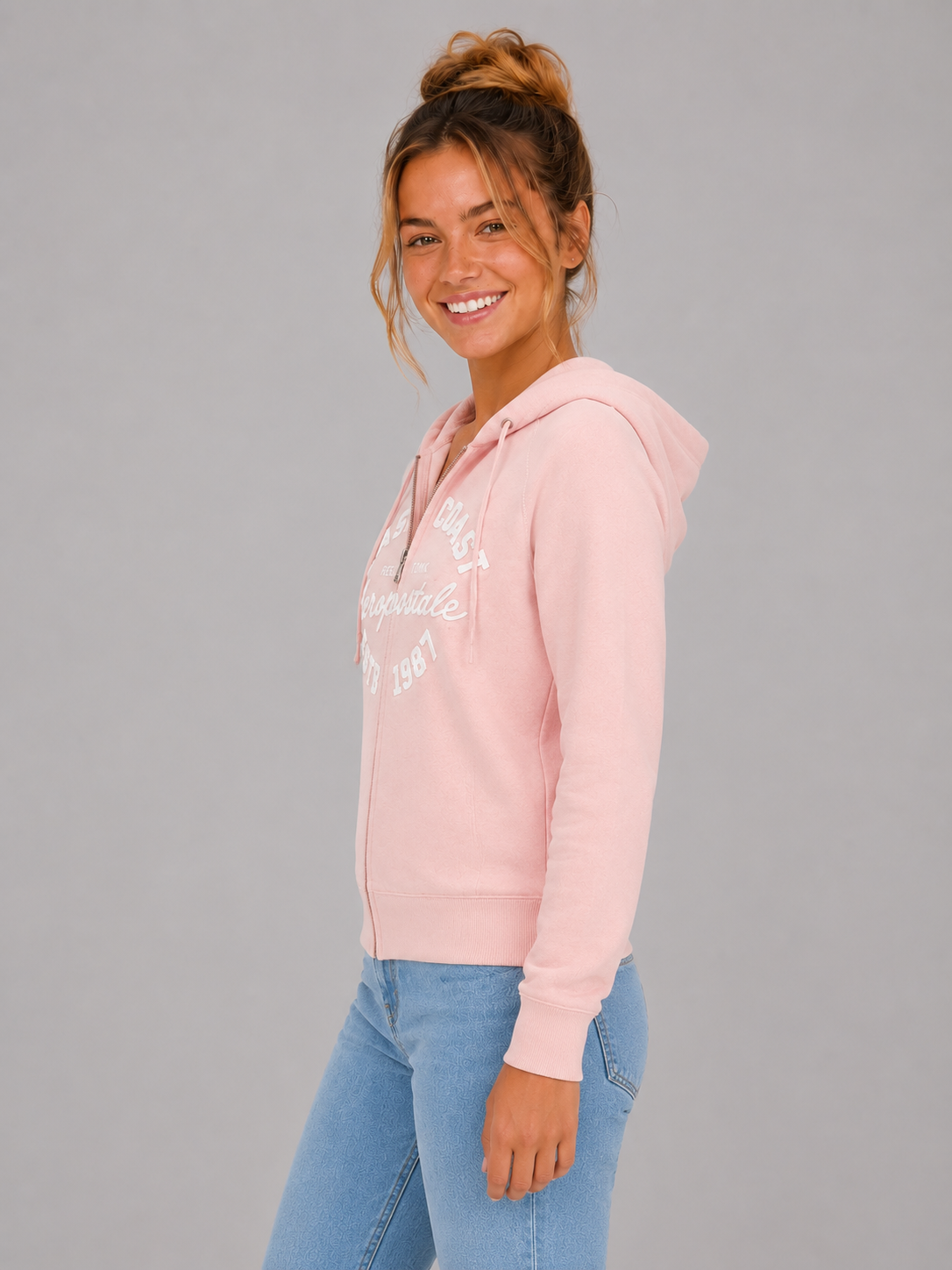 Buzo Para Mujer Aero Girls Fleece Zip Front Silver Pink 3839