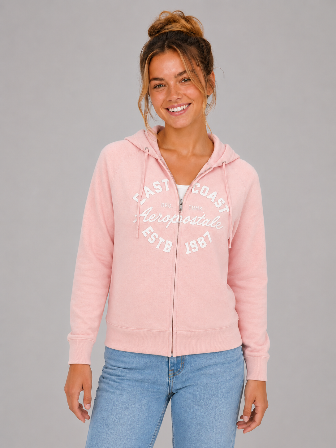 Buzo Para Mujer Aero Girls Fleece Zip Front Silver Pink 3839
