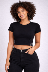 Camiseta para Mujer Aero Fashion Bare Solid Dark Black Baby Tee 2232
