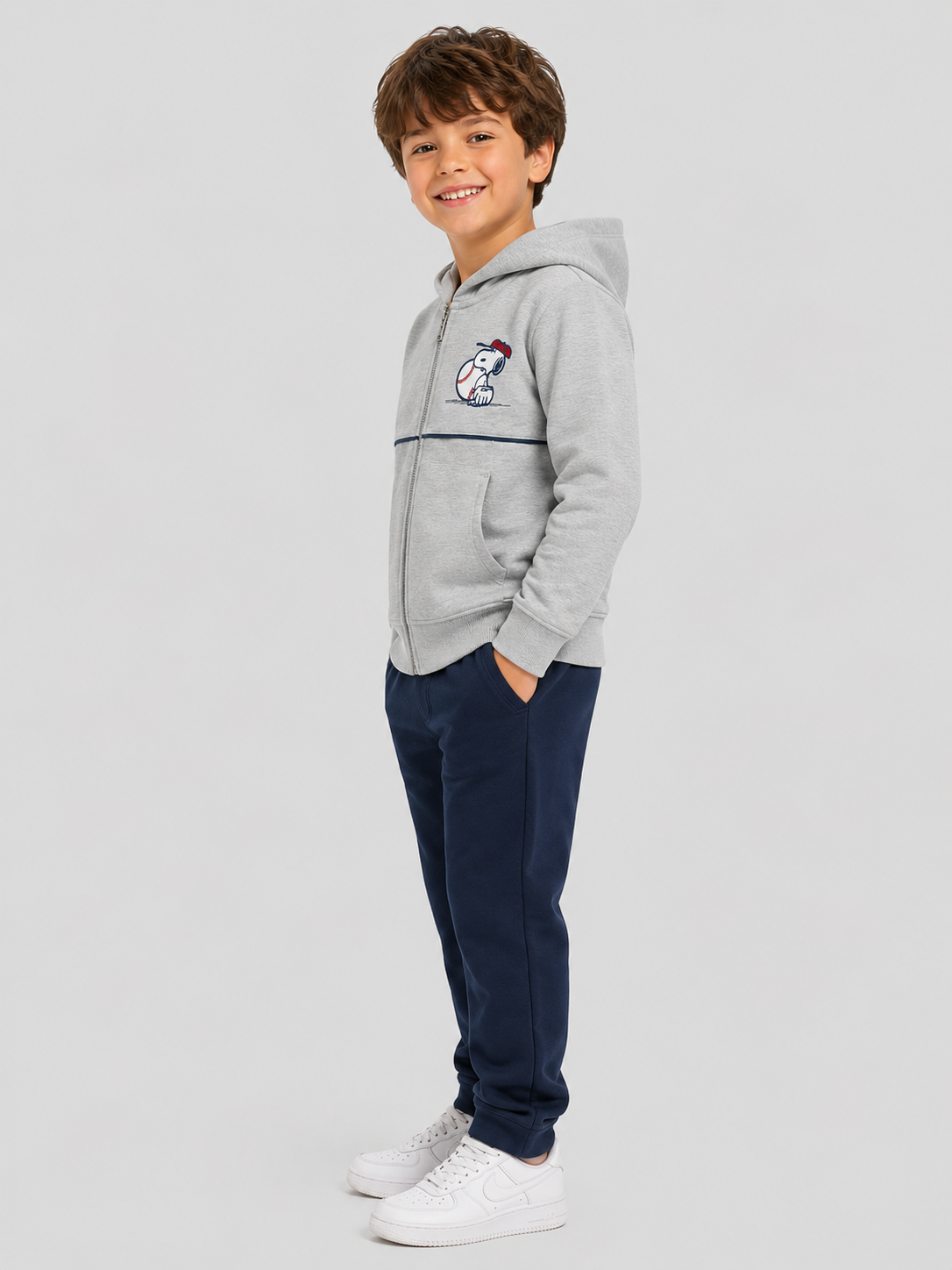 Buzo de manga larga Kids Aero B Zip Front Light Heather Grey PEANUTS304