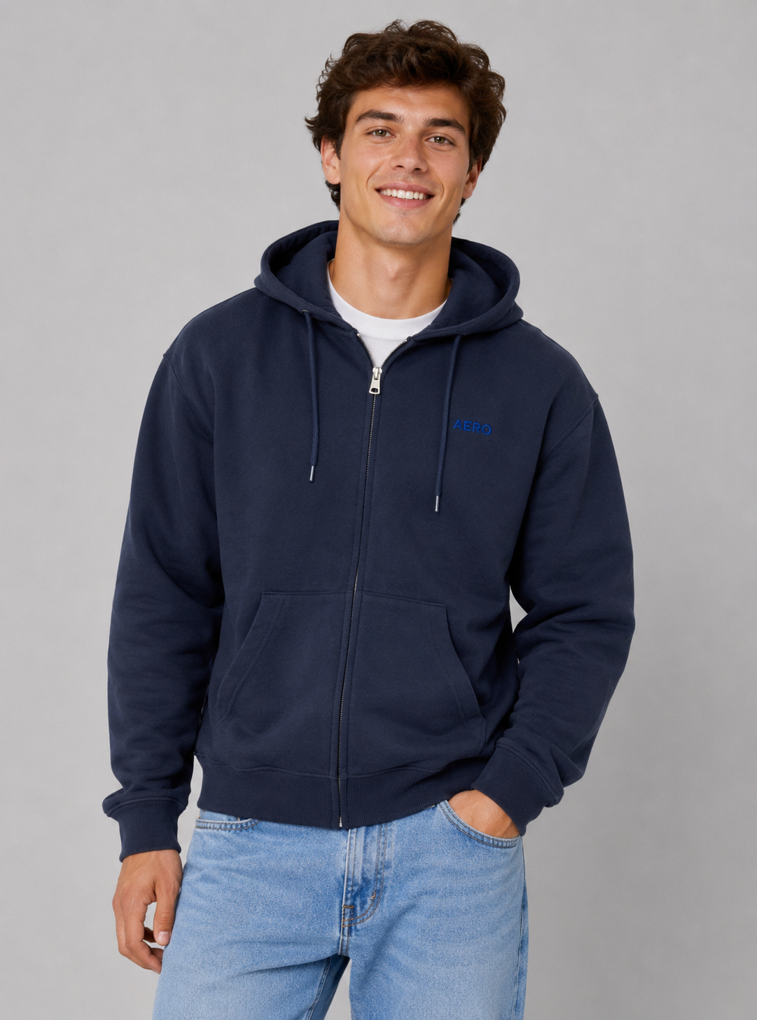 Buzo Para Hombre Aero Guys Full Zip Hoodies Cadet Navy 5018