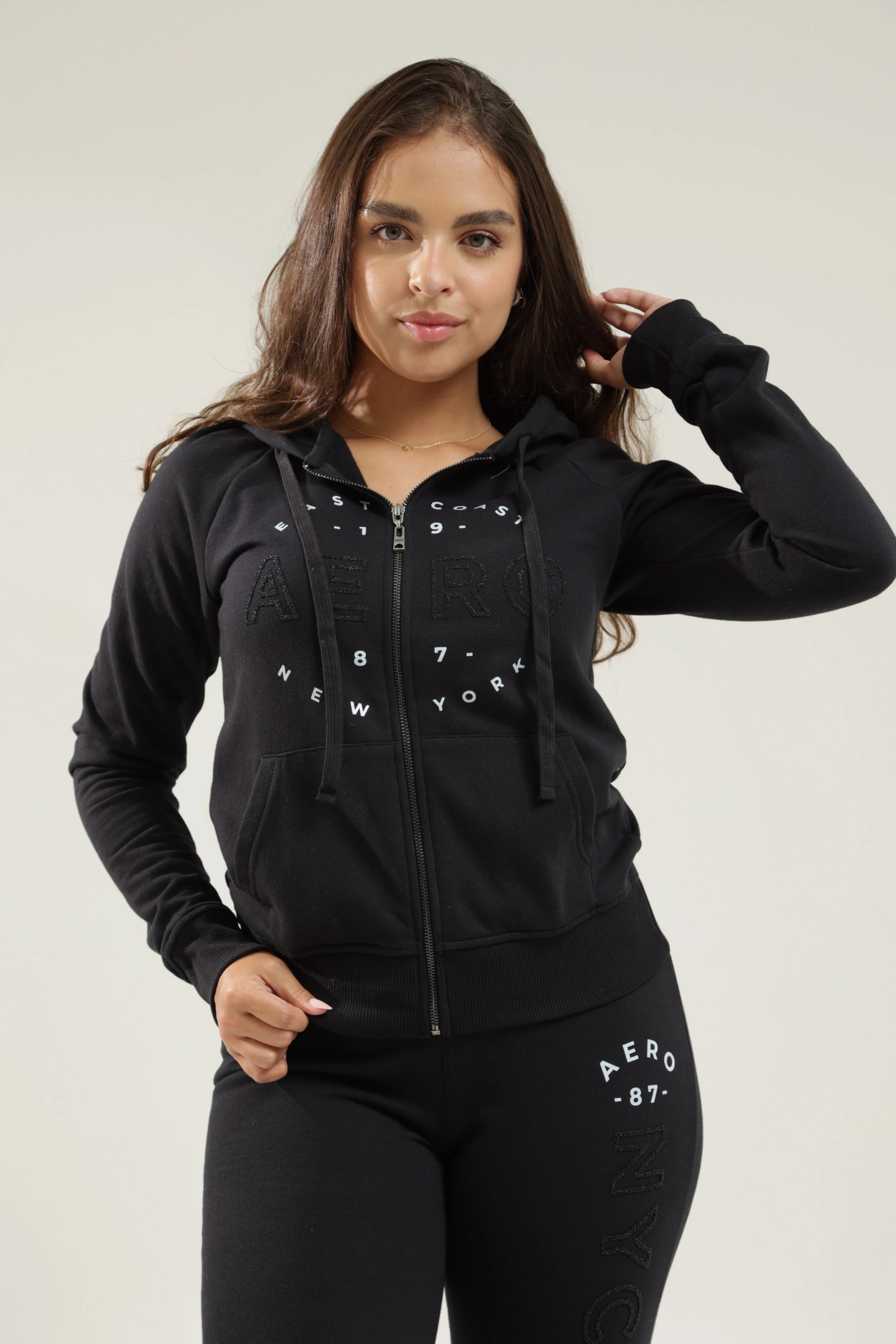 Buzo Para Mujer Aero Girls Fleece Zip Front Dark Black 2641