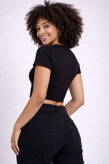 Camiseta para Mujer Aero Fashion Bare Solid Dark Black Baby Tee 2232