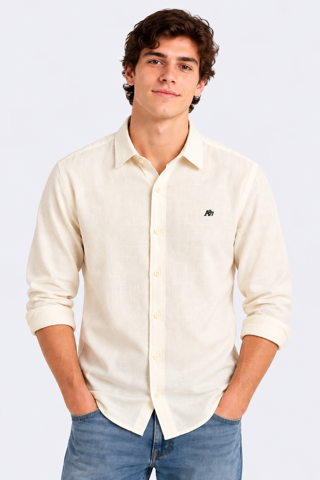 Camisa Para Hombre Aero Guys LS Woven Shirts Egret 8771