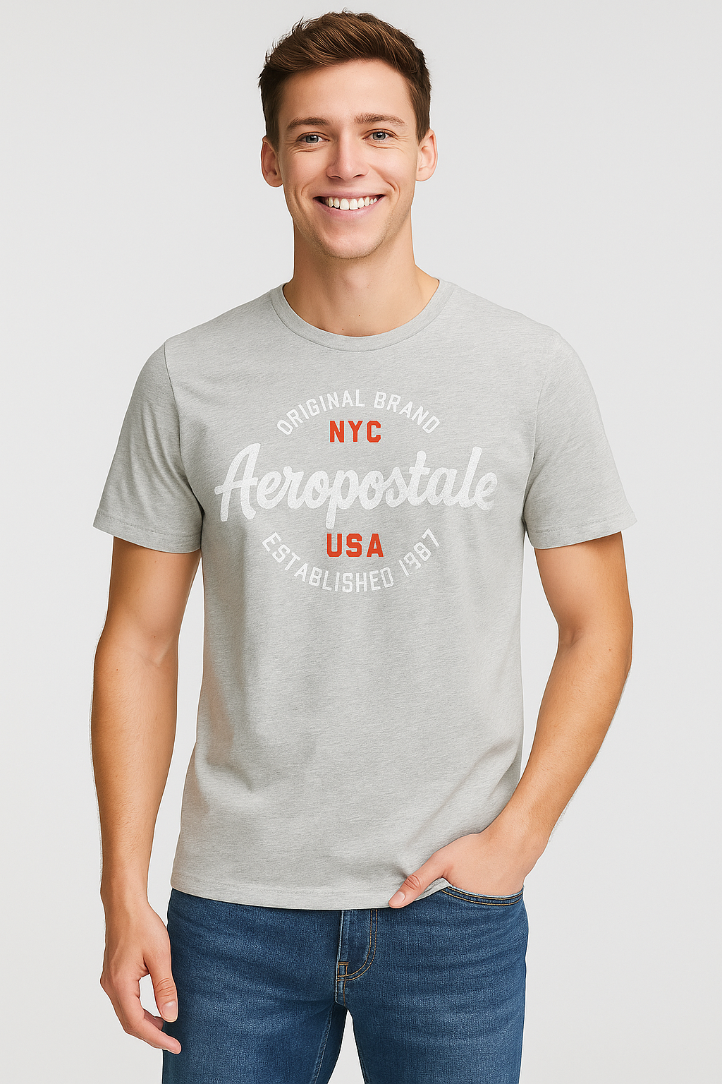 Camiseta Para Hombre Aero Level 1 Graphic Tees Light Heather Grey 7441