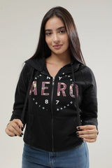 Buzo Para Mujer Aero Girls Fleece Zip Front Dark Black 2797