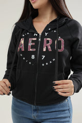 Buzo Para Mujer Aero Girls Fleece Zip Front Dark Black 2797