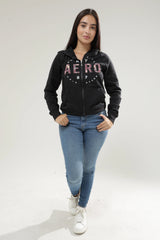 Buzo Para Mujer Aero Girls Fleece Zip Front Dark Black 2797